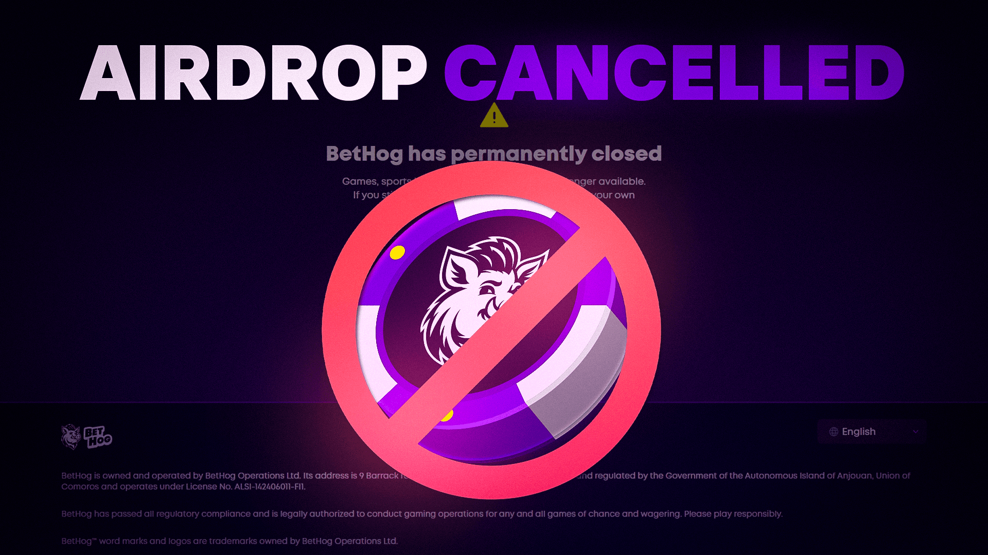 BetHog Confirms $HOG Airdrop Cancelled Following Casino Shutdown