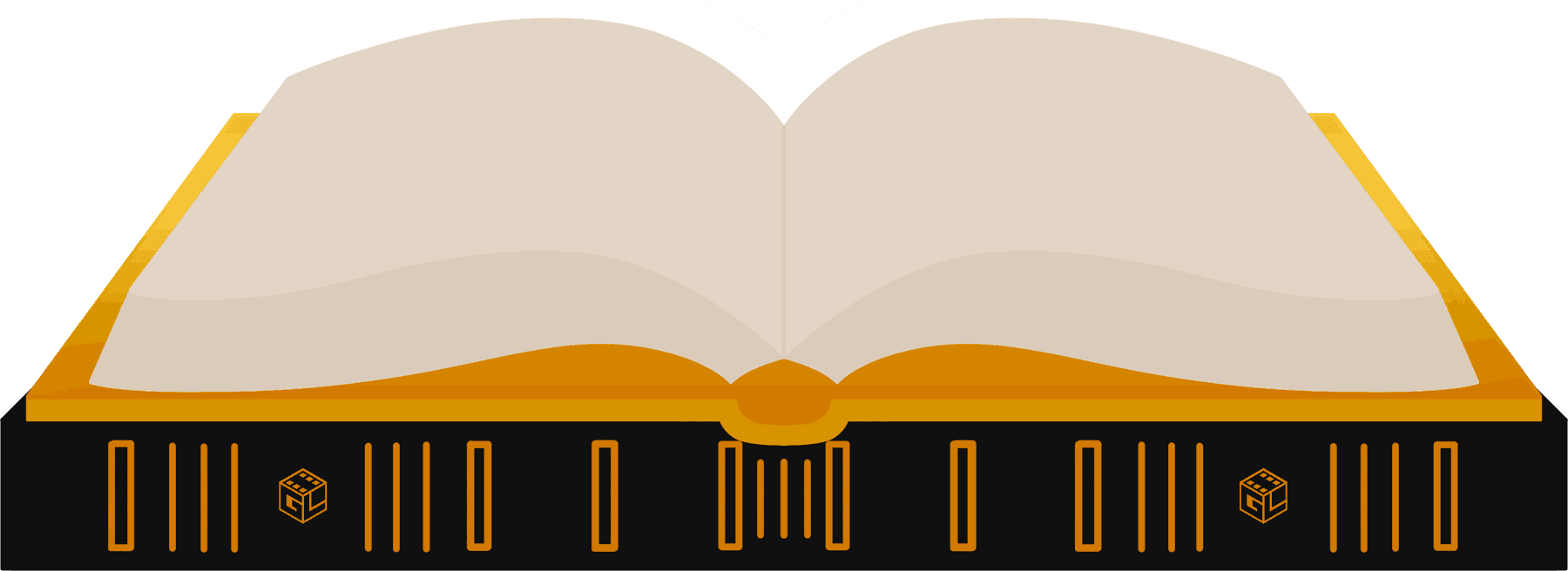 An open book beneath the GamblingLore dice